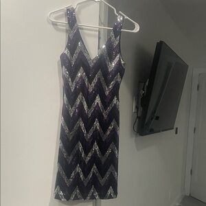 Snap Glittering Purple and Silver Chevron Mini Dress